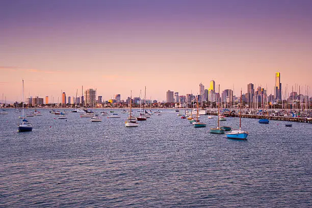 Photo of Boats in St. Kilda harbour with Melbourne skyline behind