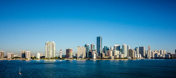 istock Miami Florida city skyline morning with blue sky 611214268