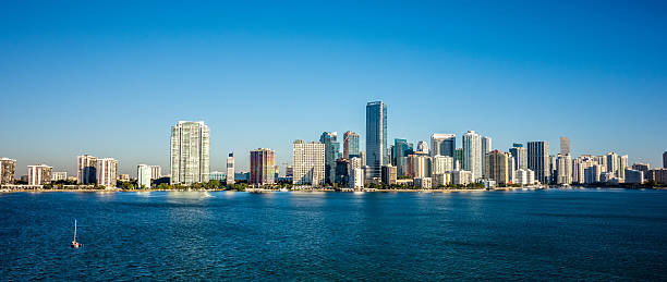 istock Miami Florida city skyline morning with blue sky 611214344