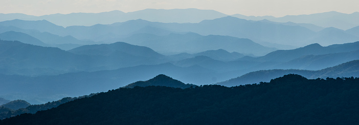Vertical layers of mountain ridges in North Carolina.