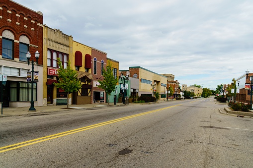 Pontiac, Michigan, USA - September 24, 2016: A variety of stores in downtown Pontiac, Michigan.