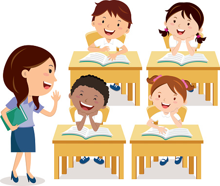 School Kids Studying With Teacher Stock Illustration - Download Image Now -  Classroom, Boys, Cartoon - iStock