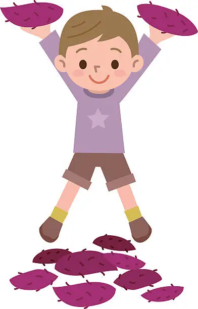 Vector illustration of Boy with a sweet potato