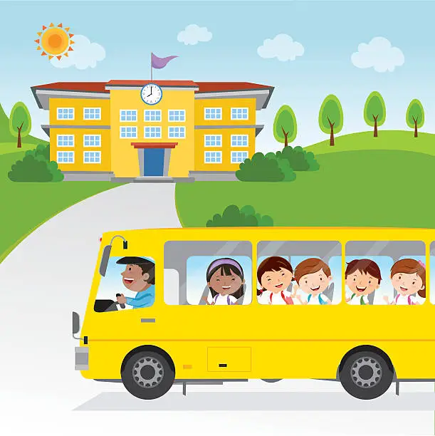 Vector illustration of Children going to school by bus