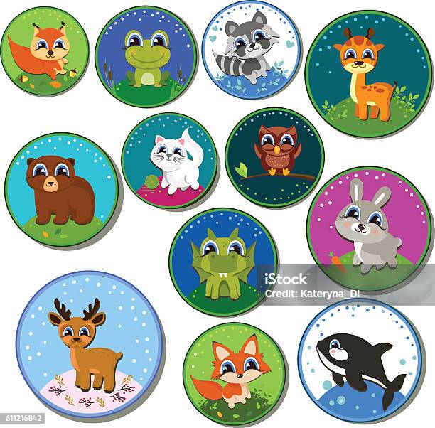 Vector Collection Animal Stickers Set Of Stickers With Animals Vector Illustration Stock Illustration ...