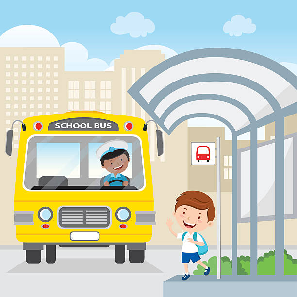 illustrations, cliparts, dessins animés et icônes de petit garçon faisant signe à l’autobus scolaire - bus child waiting education