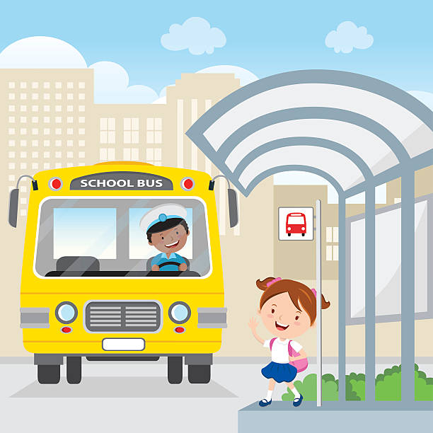 illustrations, cliparts, dessins animés et icônes de petite fille faisant signe à l’autobus scolaire - bus child waiting education