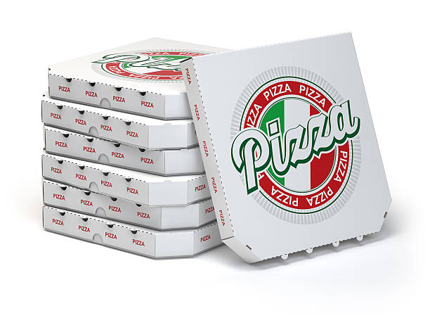 stos pudełek do pizzy wyizolowany na białym, - box stack white packaging zdjęcia i obrazy z banku zdjęć