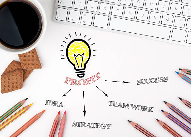 istock PROFIT concept. White office desk 611289224