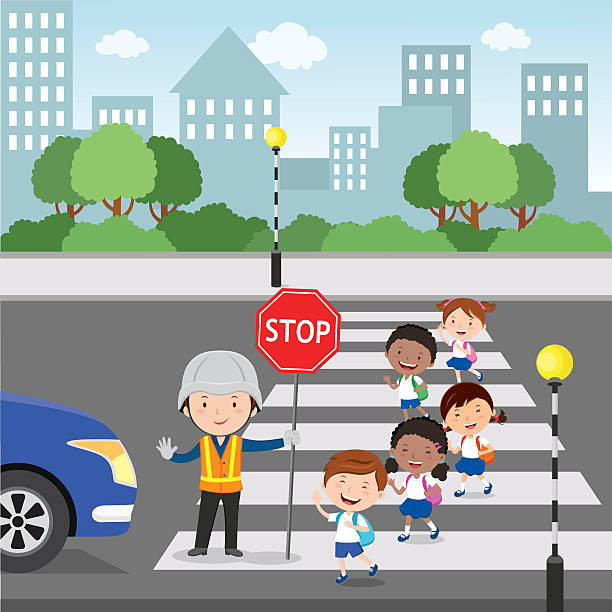건널목 the road  - crossing guard stock illustrations
