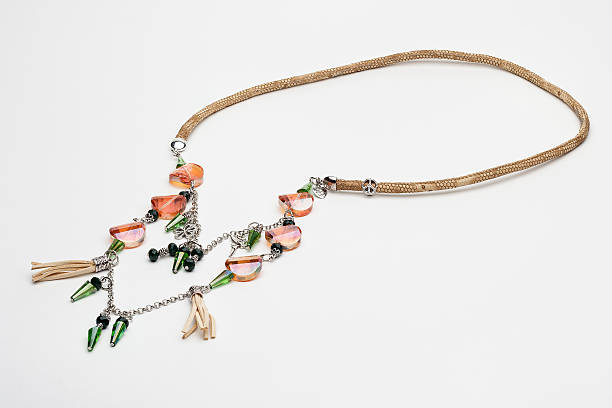 istock Orange and green handmade long necklace 611292676