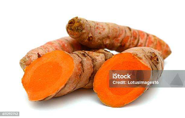 Fresh Turmeric Isolated On White Background Stock Photo - Download Image Now - Turmeric, Root, Asia