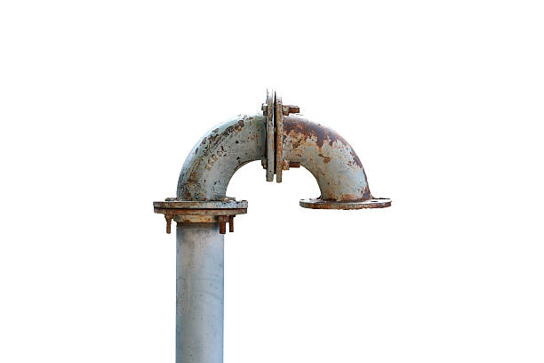 water iron  pipe isolated on white background - burst pipe imagens e fotografias de stock