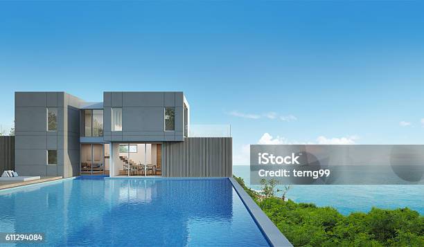 Sea View House With Pool In Modern Design Stock Photo - Download Image Now - House, Luxury, Vacation Rental