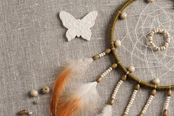 istock Bright orange green dream catcher 611294322