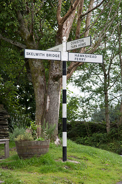 istock Skelwith Bridge, Coniston and Hawkshead Ferry Signpost; Lake Dis 611296200