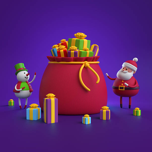 istock 3d render, digital illustration, snowman and santa claus 611297000