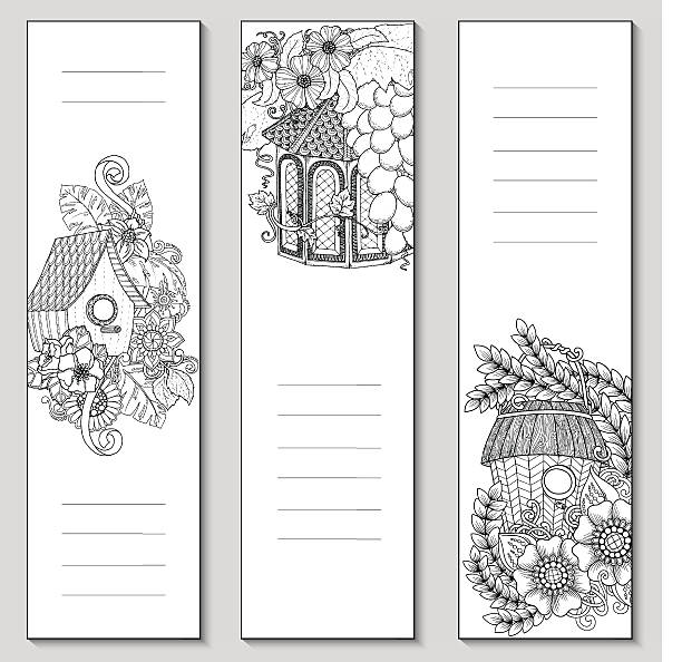 Template design bookmarks isolated. Coloring page mockup for adult. Template design bookmarks isolated on white background with place for text and notes in top view. Coloring page mockup for adult. Vector illustration. coloring book cover stock illustrations