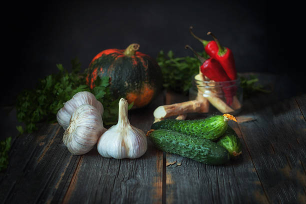 istock Vegetables against a dark background in style  rustic 611300058