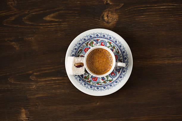 top view turkish coffee - türk kahvesi stok fotoğraflar ve resimler