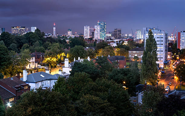 Birmingham, England city centre skyline dusk panorama. stock photo