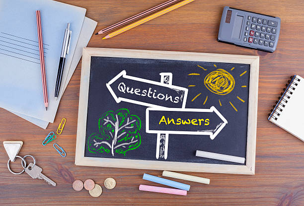 istock Questions Answers signpost drawn on a blackboard 611301618