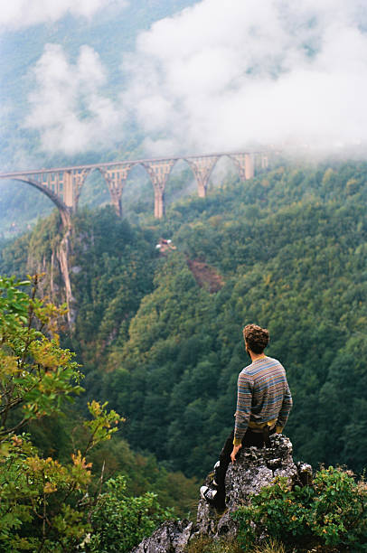 Man looking at the bridge on Tara river