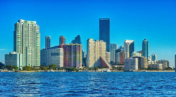 istock Miami Florida city skyline morning with blue sky 611302602