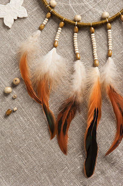 istock Bright orange green dream catcher 611302644
