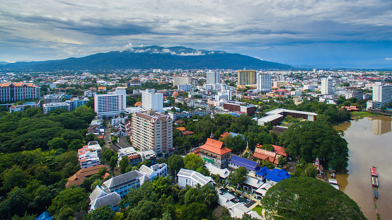 Aerial view Chiang Mai City, High angle view Planning Thailand.