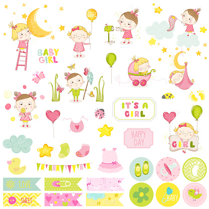 Cute Baby Girl Scrapbook Set Decorative Baby Elements Stickers Tags Stock  Illustration - Download Image Now - iStock