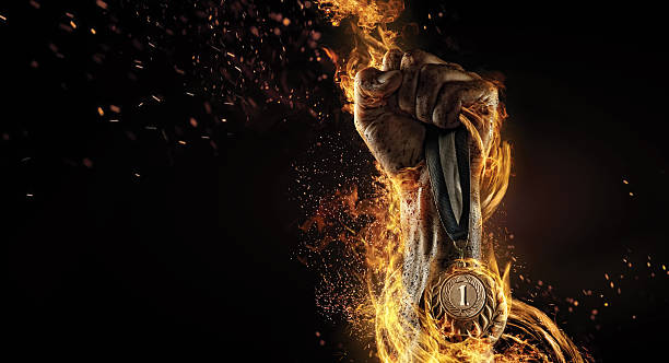 Sport. Winner in a competition. Fire and energy