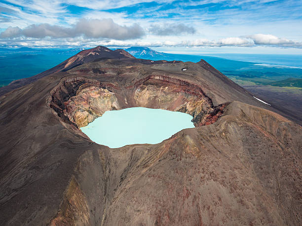 istock View from plane  volcano Small Semyachik with acid lake 611307968