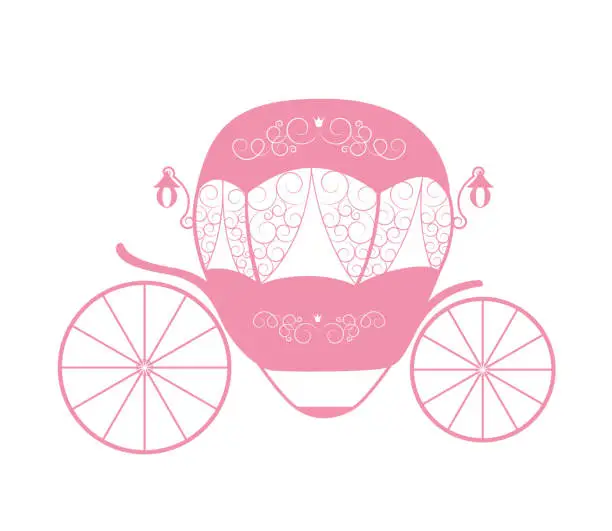 Vector illustration of Pink Princess Cinderella Fairytale carriage. Vector Illustration