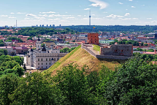 Vilnius, Lithuania - May 26, 2016: Gediminas Tower on the hill and the Grand Dukes Lower Castle in Vilnius, Lithuania. Gediminas Tower is also called as Upper Castle. Lithuania is one of the Baltic countries in the Eastern Europe.