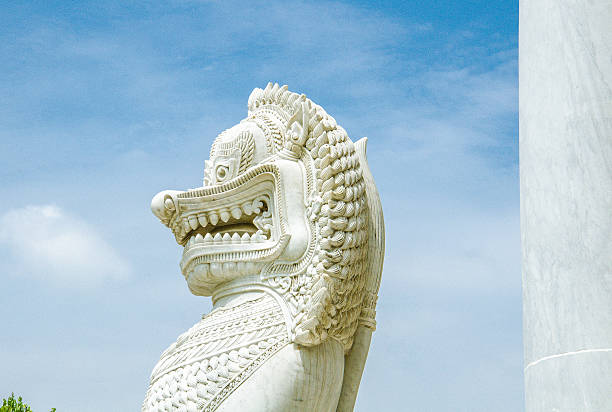 istock Lions Guarding The Marble Temple Wat Benjamabophit (Side View) 611311726
