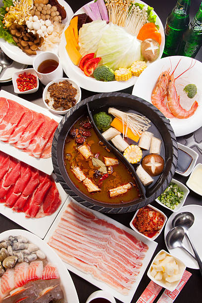 istock special hot pot in Chinese style with beef, pork, 611316698