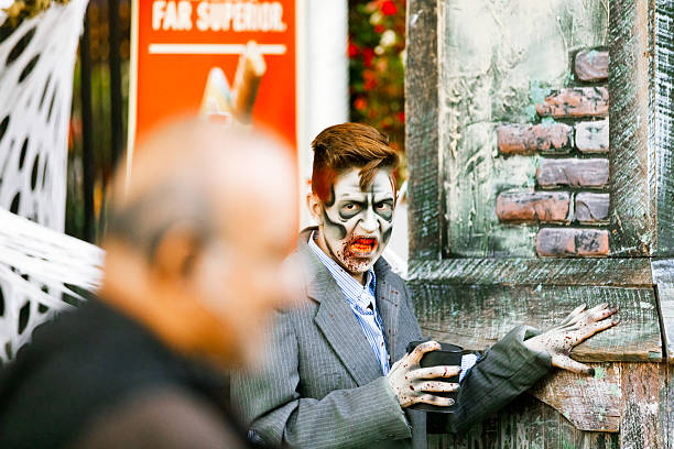Jackson, United States - September 24, 2016: Street performer in Halloween costume and makeup is entertaining crowds.