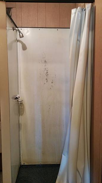 Vintage Retro Metal Aluminum Dated Motel Camp Shower Stall stock photo