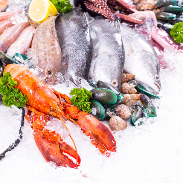 istock Seafood market sea raw material 611318134