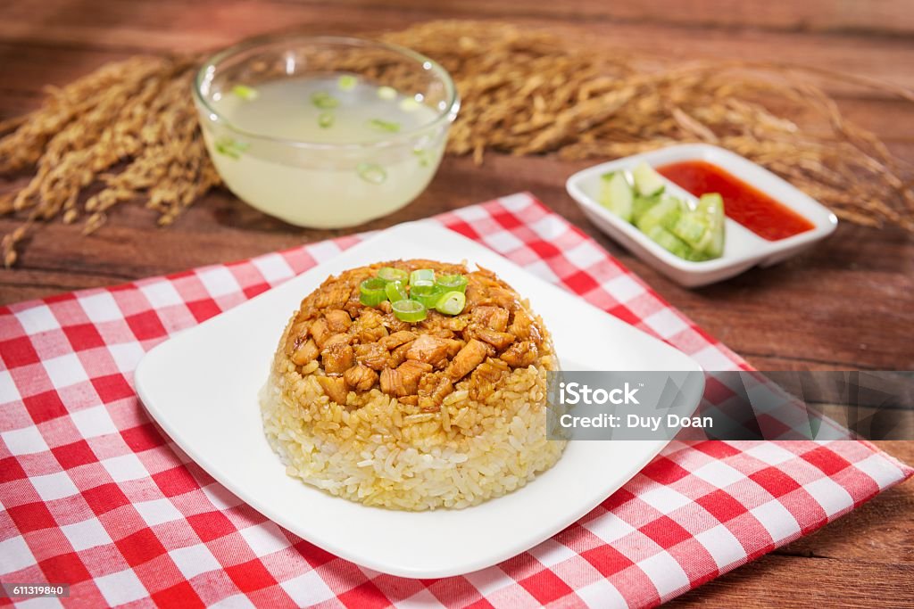 Plate of fried rice and soup  on the table Plate of fried rice and soup  on the table in restaurant Beef Stock Photo