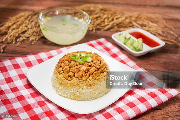 Plate Of Fried Rice And Soup On The Table Stock Photo - Download Image Now - Beef, Crockery, Dinner