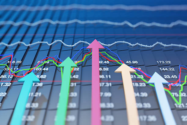 istock Successful arrows with economic data, stock market data 611320584