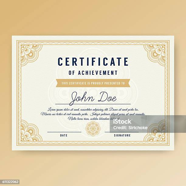 Elegant Certificate Of Achievement With Ornaments Stock Illustration - Download Image Now - Certificate, Diploma, Award