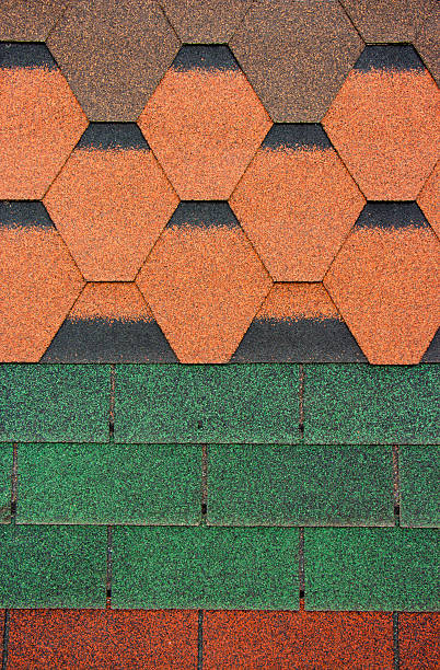 istock Concrete roofing tiles in sample colors and patterns 611322594