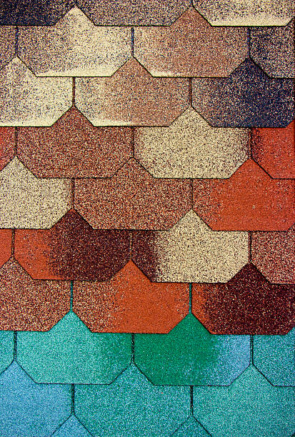 istock Concrete roofing tiles in sample colors and patterns 611322710