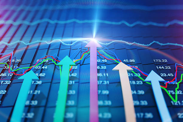 istock Successful arrows with economic data, stock market data 611322828