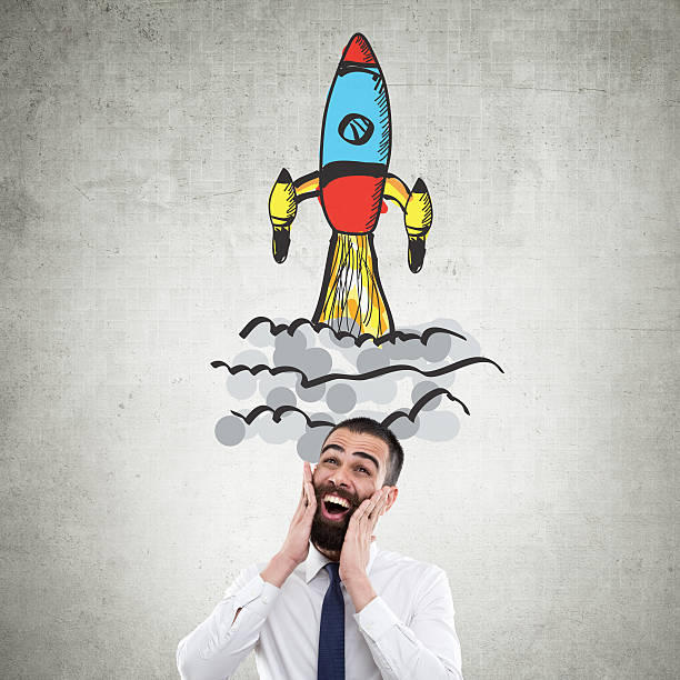 istock Excited business man at startup launch 611323854