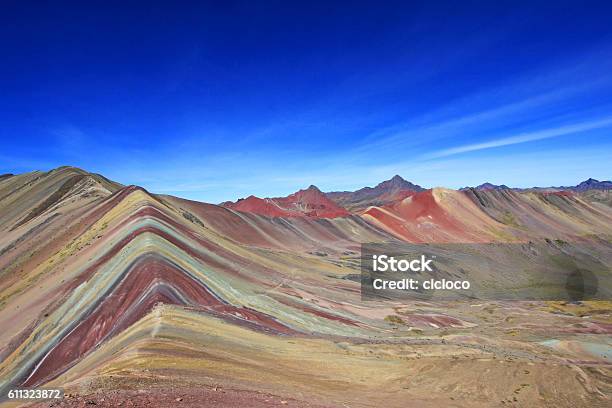 Colored Rainbow Mountain Panorama Peru Stock Photo - Download Image Now - Cusco City, High Angle View, Peru