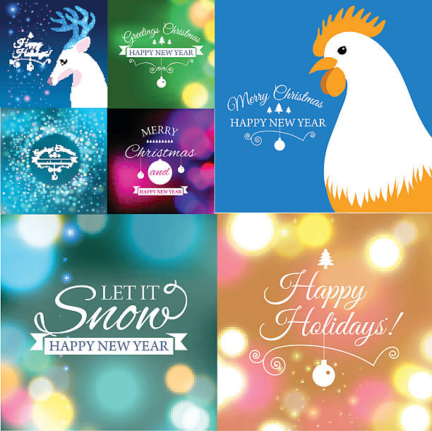 Set of Merry Christmas postcard with designed text. Vector illustration. Vector illustration of Set of Merry Christmas postcard with designed text. bland chicken stock illustrations